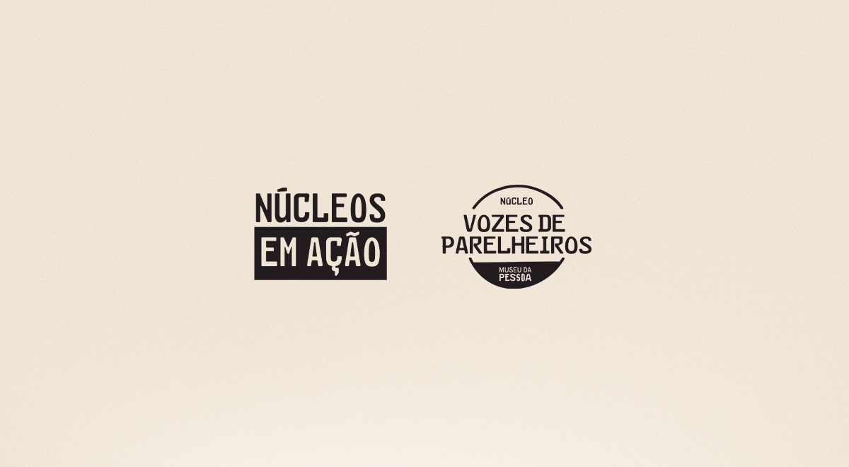 Fundo bege. Logo Núcleos em Ação e Vozes Daqui de Parelheiros