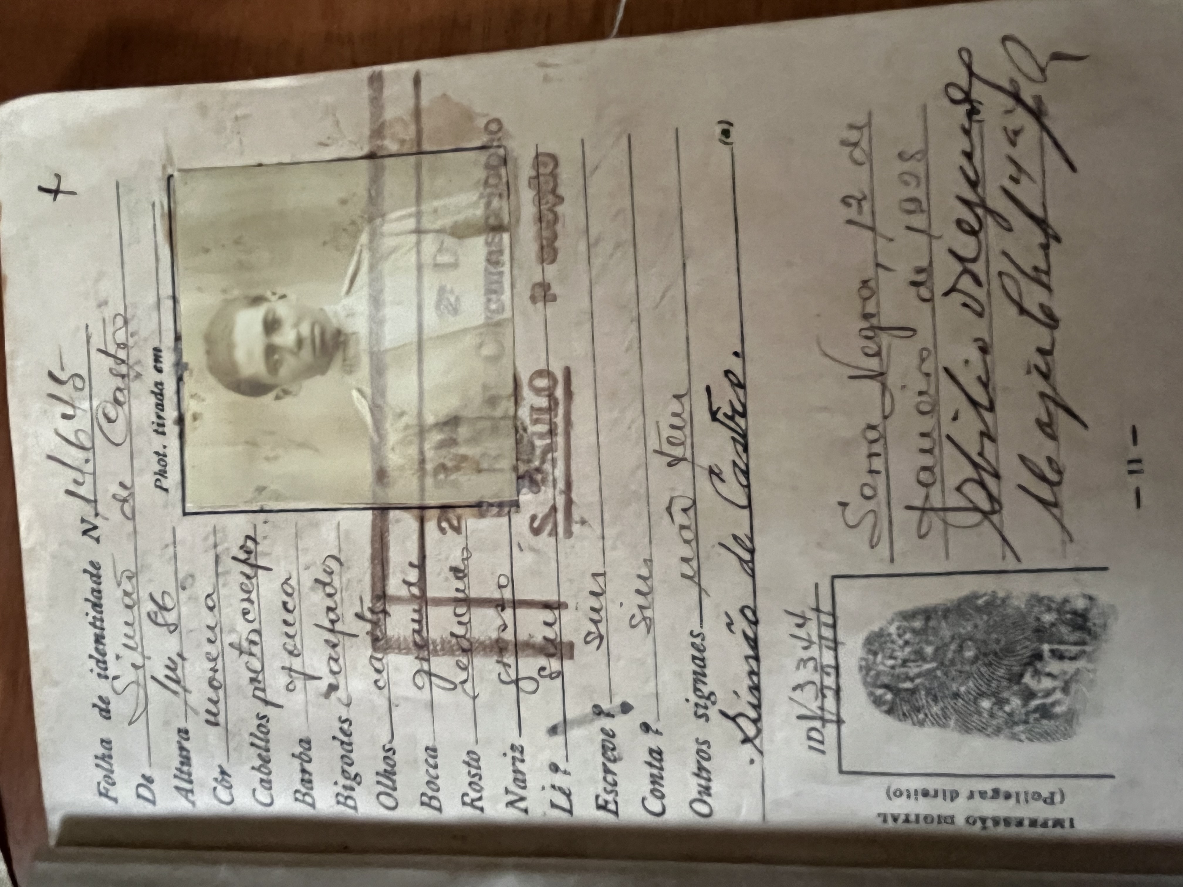 Parte interna da carteira militar 