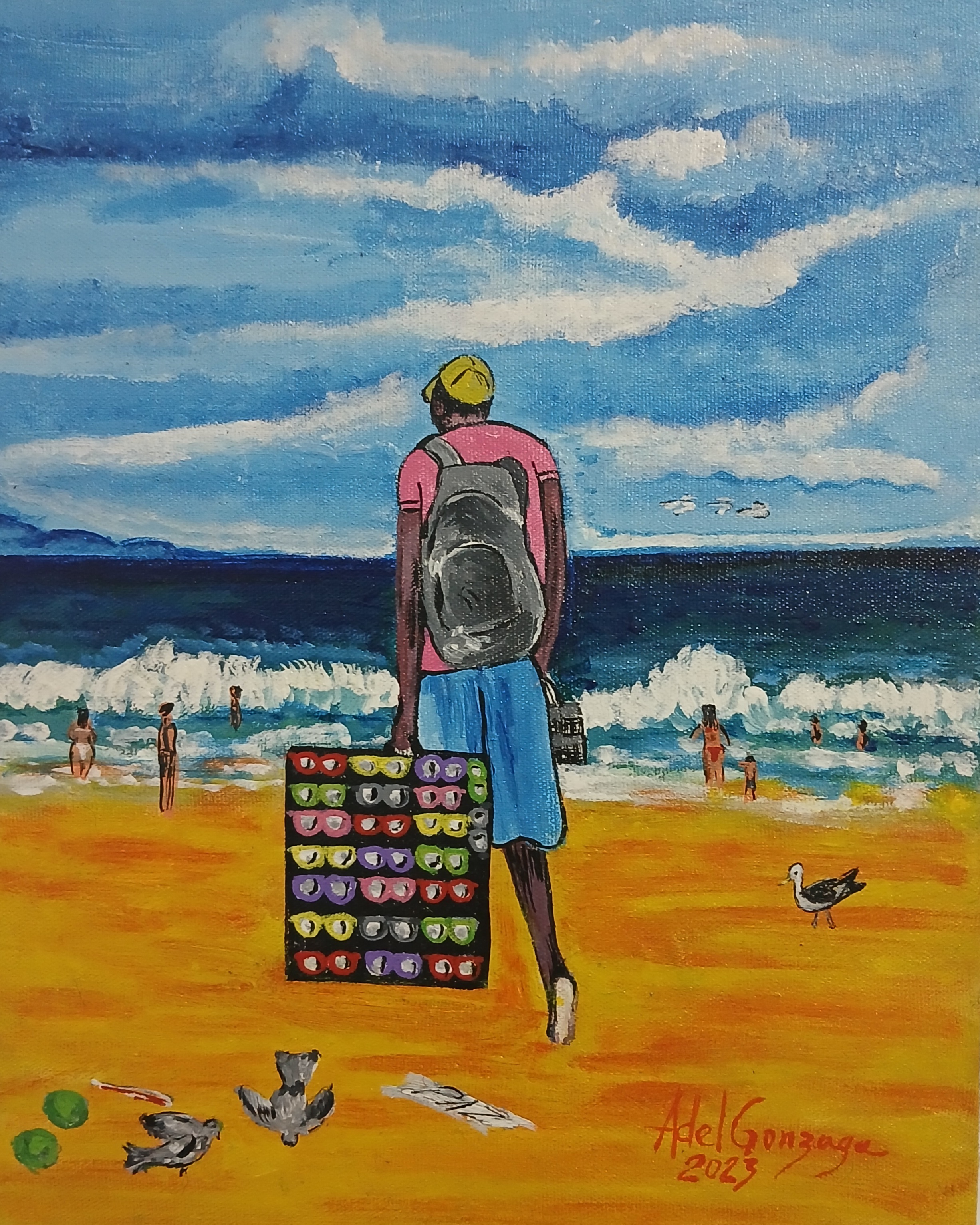 Vendedor ambulante de óculos na praia de Copacabana.