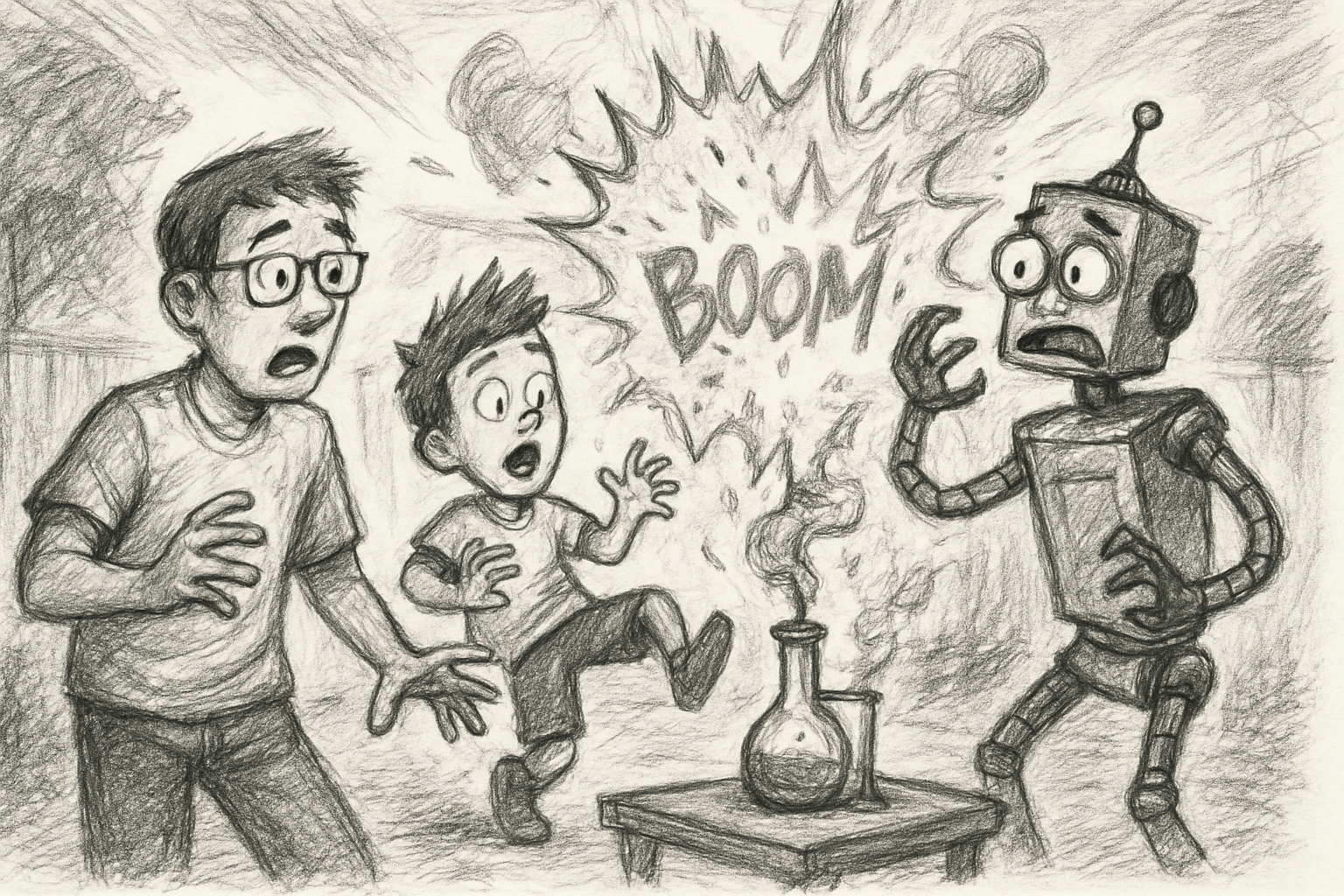 
Capítulo 4 — O Balão de Hidrogênio
A ciência, quando feita por garotos curiosos, criativos e sem supervisão adulta, costuma ter dois resultados: ou nasce uma grande descoberta... ou um acidente digno de virar lenda. Nesse caso, tivemos um pouco dos dois.
Tudo começou quando, nos nossos experimentos químicos cada vez mais ousados, descobrimos que a reação entre ácido sulfúrico e alumínio produzia algo mágico: sulfato de alumínio, vapor ácido e... hidrogênio. E aí, uma ideia ousada surgiu como um relâmpago:
— “E se a gente usasse esse hidrogênio pra encher um balão e fazer ele voar?”
Simples? Nunca é.
Não tínhamos dinheiro, nem acesso a bexigas resistentes ao ácido, nem equipamentos laboratoriais adequados. Mas tínhamos uma coisa que resolvia quase tudo na vida: a criatividade suburbana dos anos 80.
Pinho, sempre atento aos “recursos do lar”, sabia exatamente onde o pai dele, o Sr. Reginaldo, guardava os preservativos. Escondidos no bolso de um paletó, dentro do guarda-roupa. E assim, nasceu o nosso... balão de hidrogênio improvisado.
Reunimos o material:
•	Uma garrafa plástica comum.
•	Pequenos pedaços de alumínio picado, retirados de papel de bombom e restos de panela velha.
•	Ácido sulfúrico, conseguido de forma duvidosa, mas eficaz — provavelmente de baterias de carro.
•	E, claro, o preservativo 