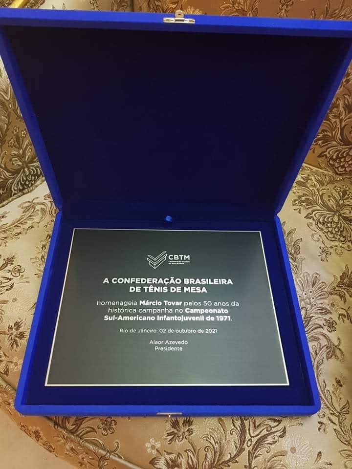 Homenagem recebida da CBTM 